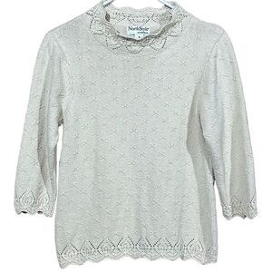 Women's Cream North Style 80% Silk 20% Cotton Blend Knit Dainty textured Pullove